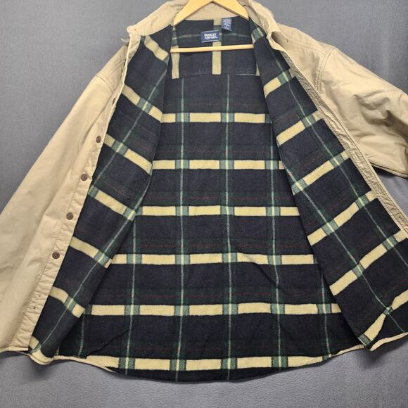 Berkley & Jensen Shacket Shirt Jacket Mens XL Beige Fleece Lined Plaid Vintage - Picture 3 of 16